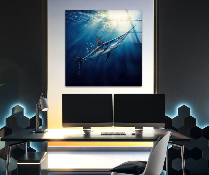 Swordfish Blue Glass Wall Art glass image printing, glass prints from photos
