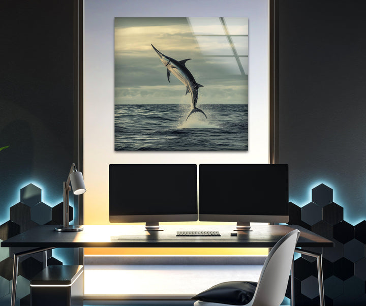 Beauty Swordfish Glass Wall Art custom glass photo prints, large glass prints
