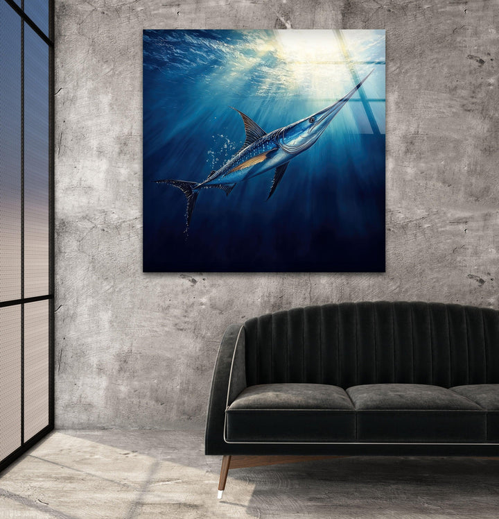 Swordfish Blue Glass Wall Art Glass Printing Wall Art, Print photos on glass
