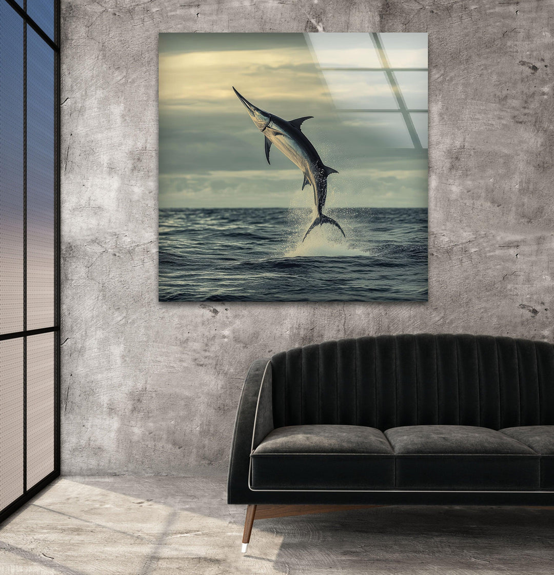 Beauty Swordfish Glass Wall Art print picture on glass, Tempered Glass Wall Art
