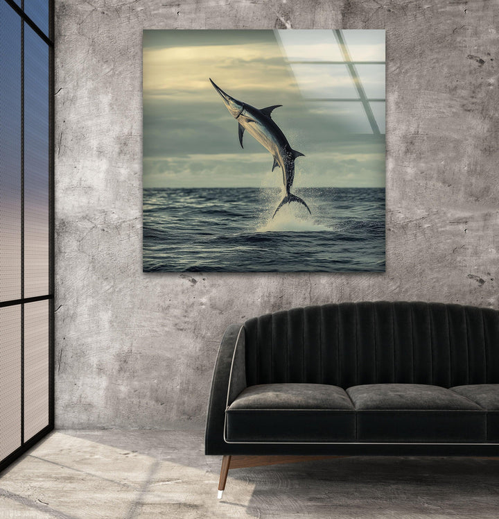 Beauty Swordfish Glass Wall Art print picture on glass, Tempered Glass Wall Art
