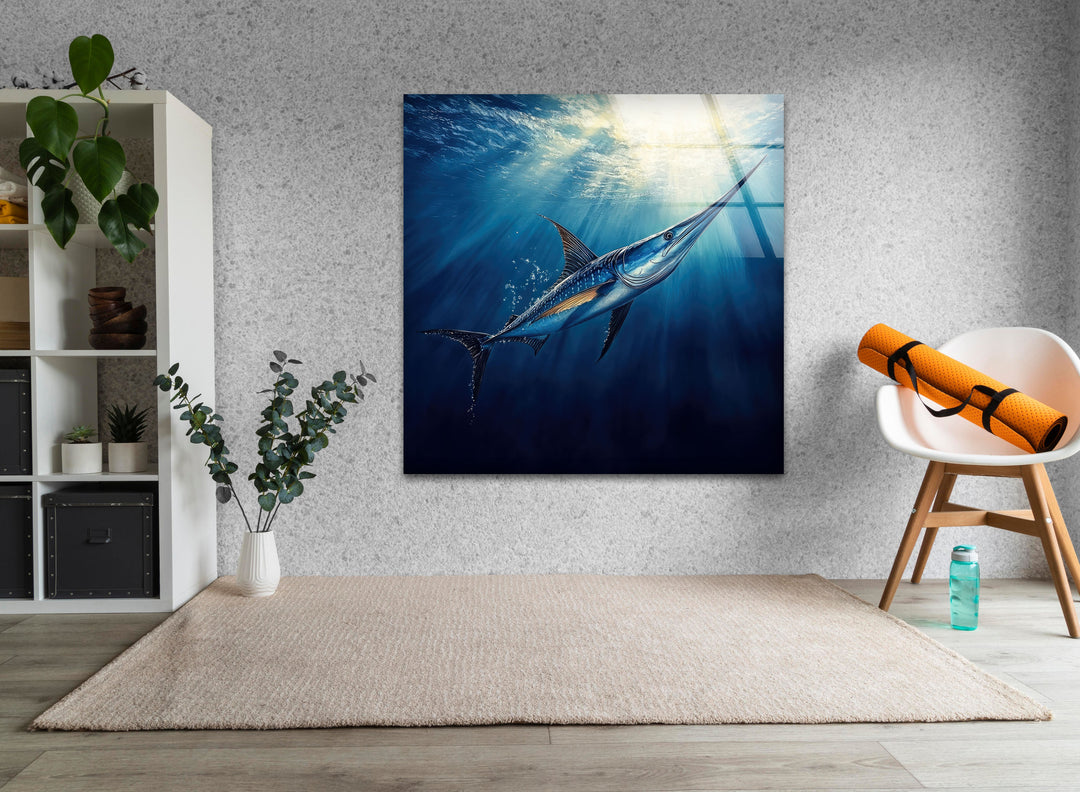 Swordfish Blue Glass Wall Art glass photo prints, glass picture prints
