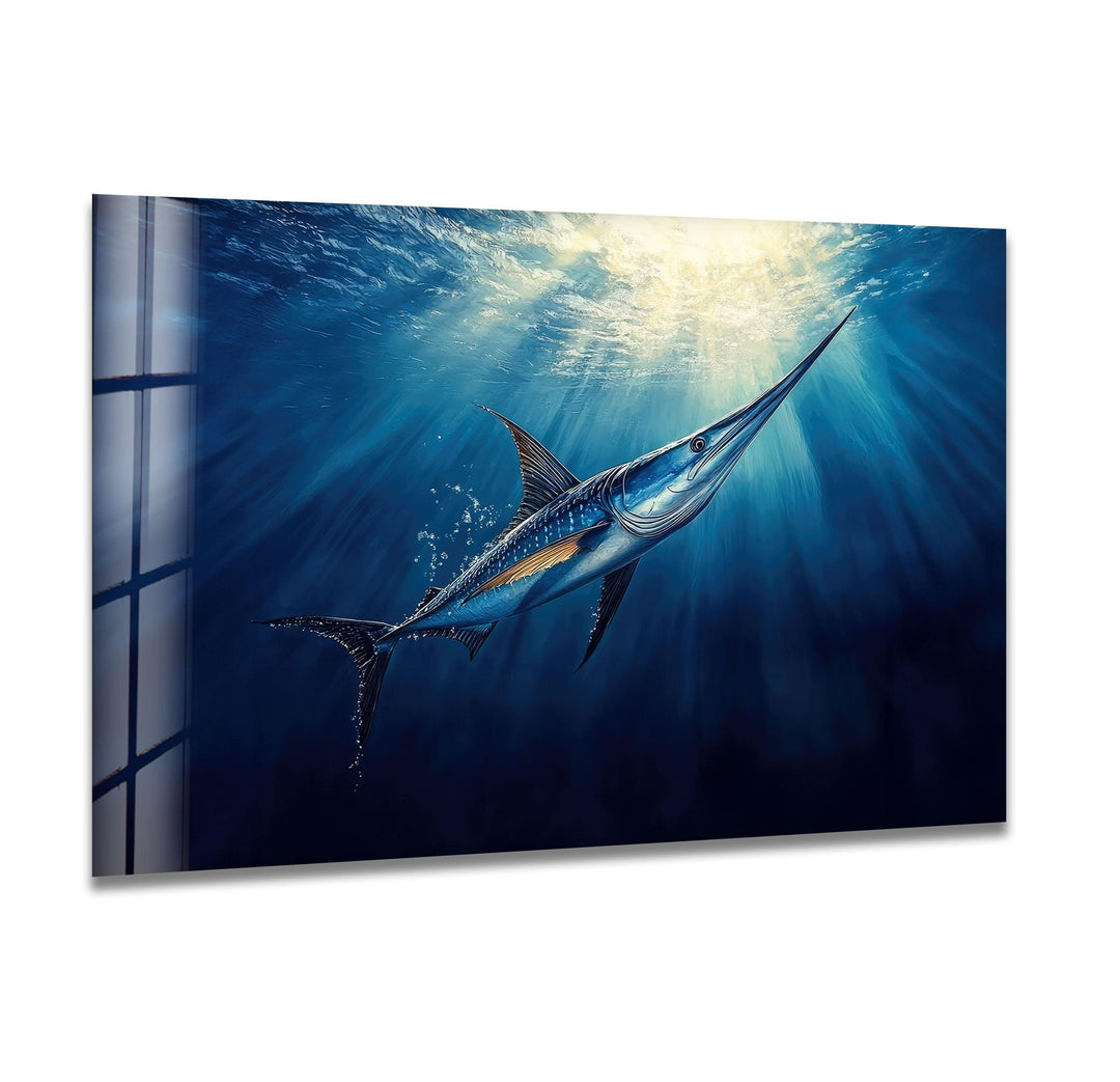 Swordfish Blue Glass Wall Art glass art painting, glass art for the Wall
