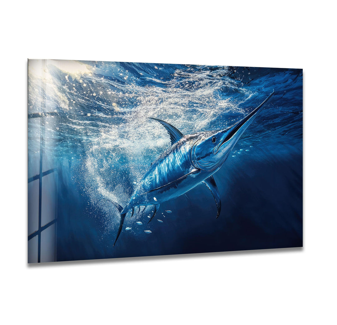 Swordfish Under Ocean Glass Wall Art large glass photo prints, glass wall photos
