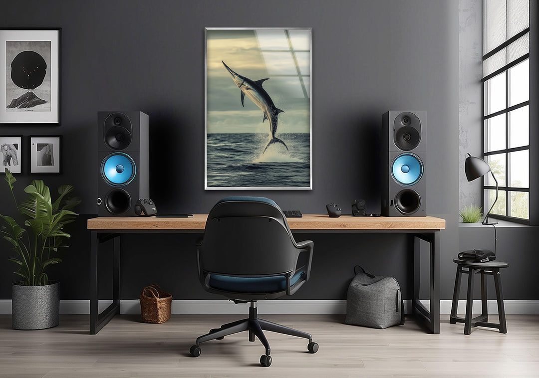 Beauty Swordfish Glass Wall Art picture on glass wall art, photos printed on glass
