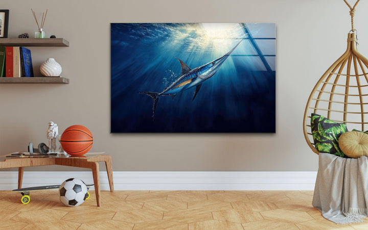 Swordfish Blue Glass Wall Art large glass photo prints, glass wall photos
