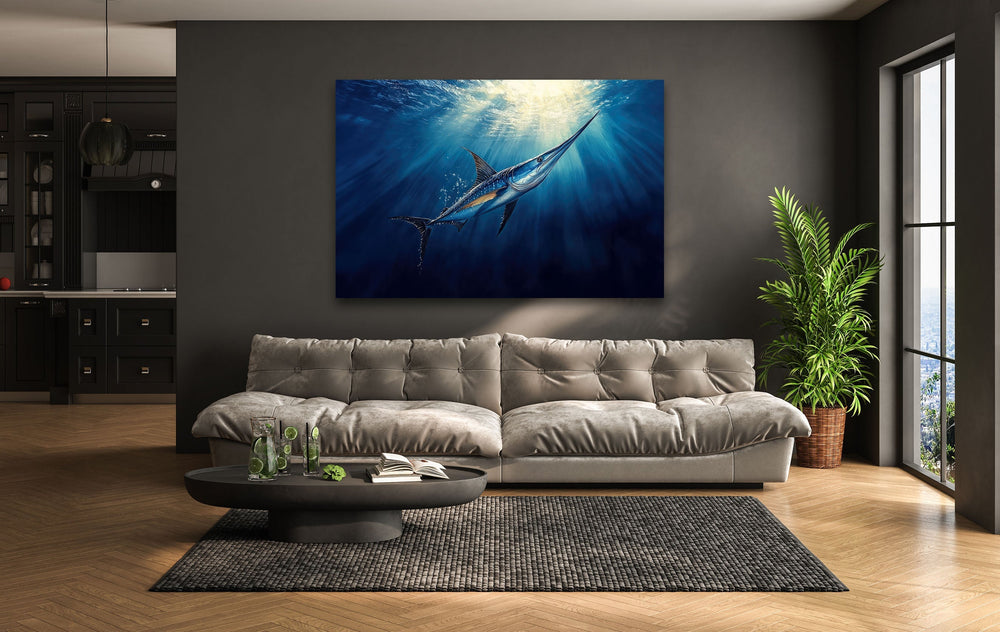 Swordfish Blue Glass Wall Art art glass wall art, glass wall art pictures
