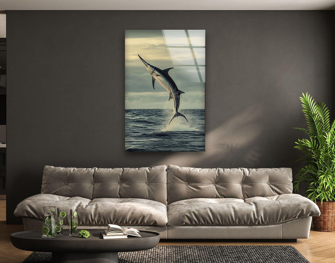 Beauty Swordfish Glass Wall Art photo print on glass, prints on glass wall art
