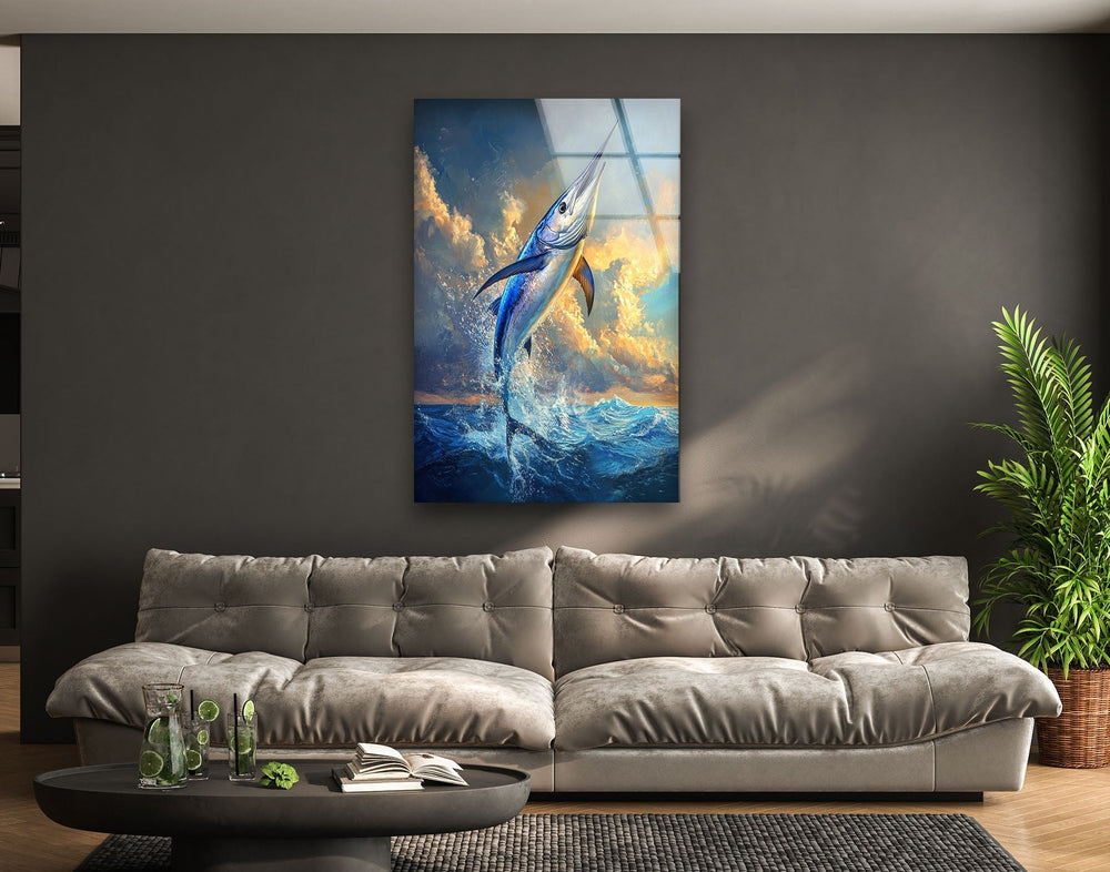 Vivid Swordfish Glass Wall Art glass art painting, glass art for the Wall
