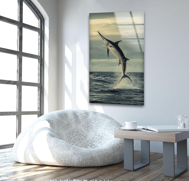 Beauty Swordfish Glass Wall Art glass art painting, glass art for the Wall
