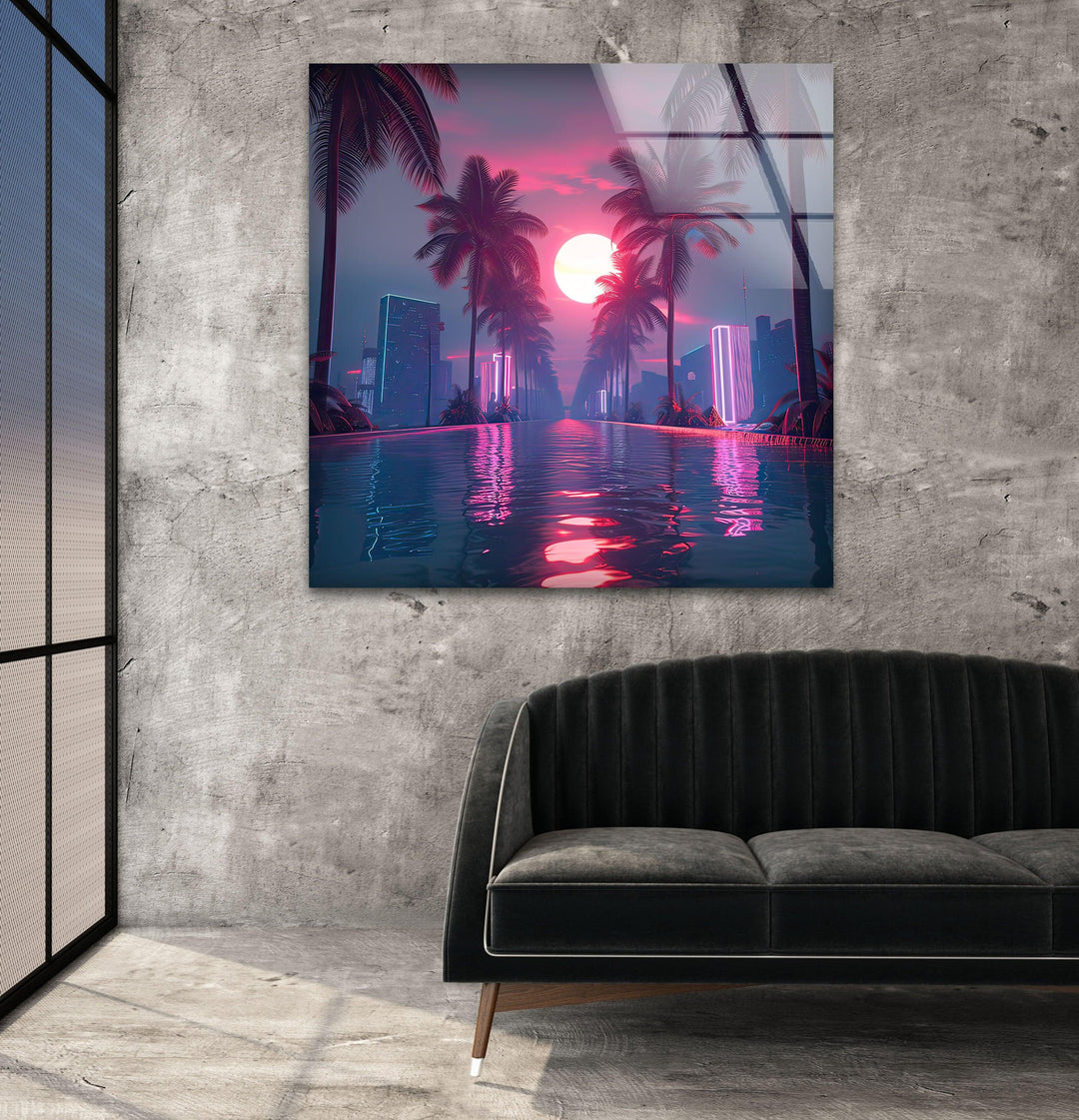 Synthwave Pink Glass Wall Art photo print on glass, prints on glass wall art
