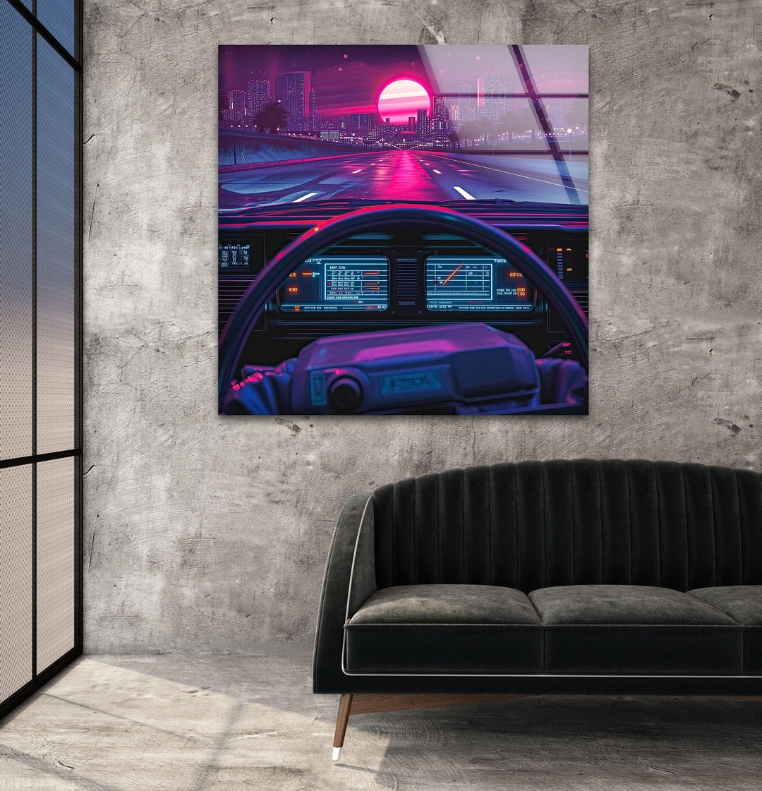 Retro Car Driving Glass Wall Art Glass Printing Wall Art, Print photos on glass
