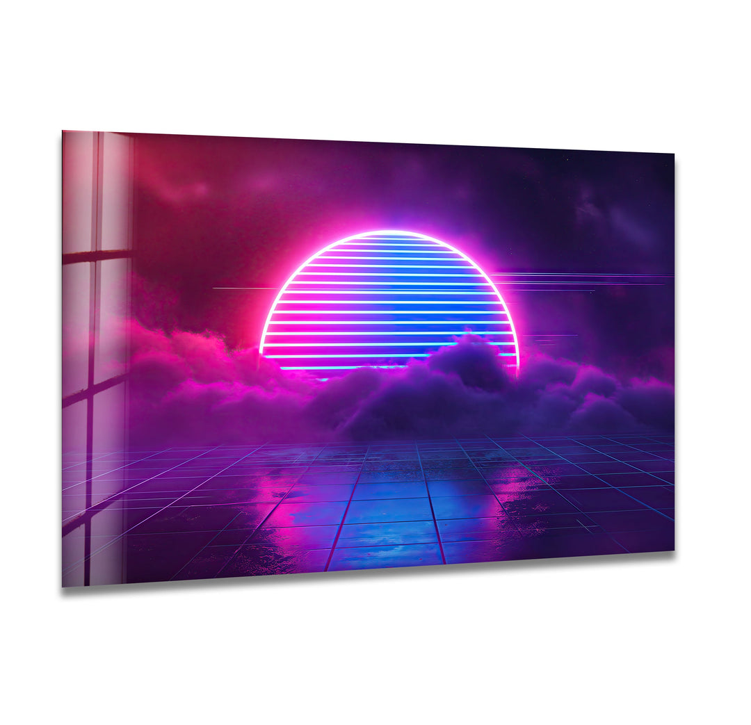 Synthwave Pink Lines Glass Wall Art glass image printing, glass prints from photos
