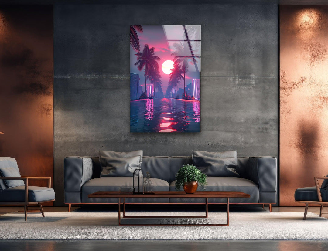 Synthwave Pink Glass Wall Art Glass Printing Wall Art, Print photos on glass
