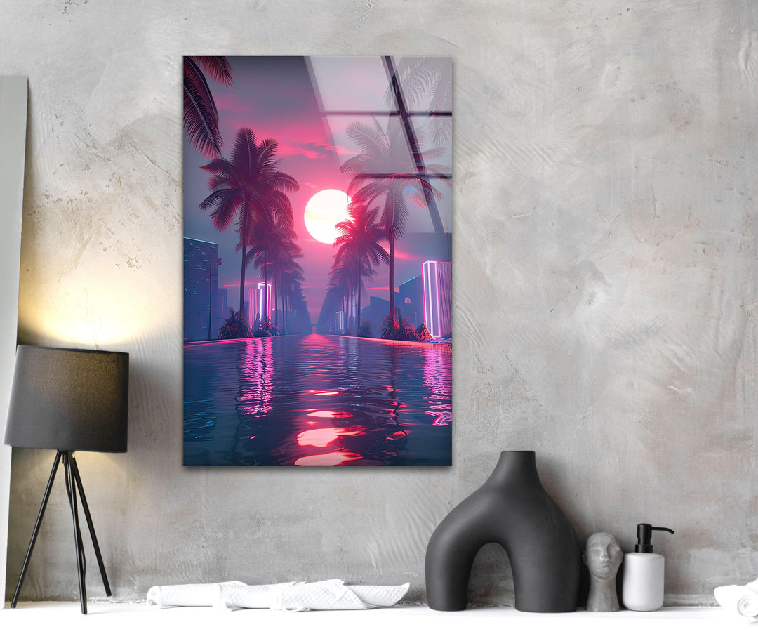 Synthwave Pink Glass Wall Art glass photo prints, glass picture prints
