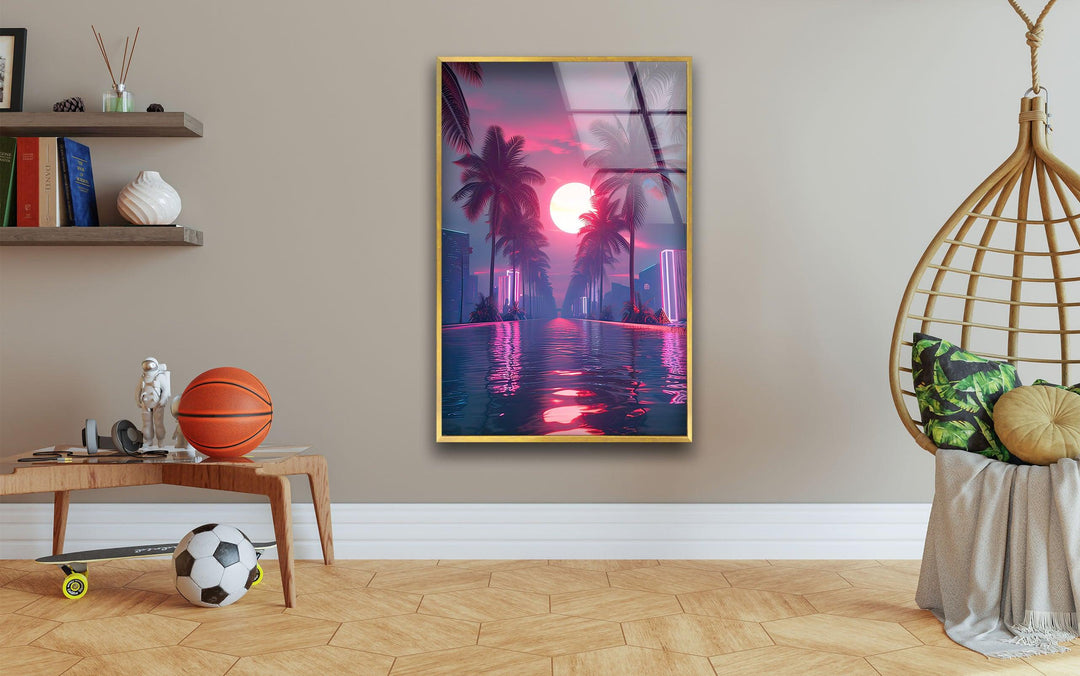 Synthwave Pink Glass Wall Art glass image printing, glass prints from photos
