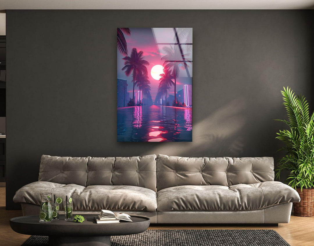 Synthwave Pink Glass Wall Art glass wall decor, glass wall art decor
