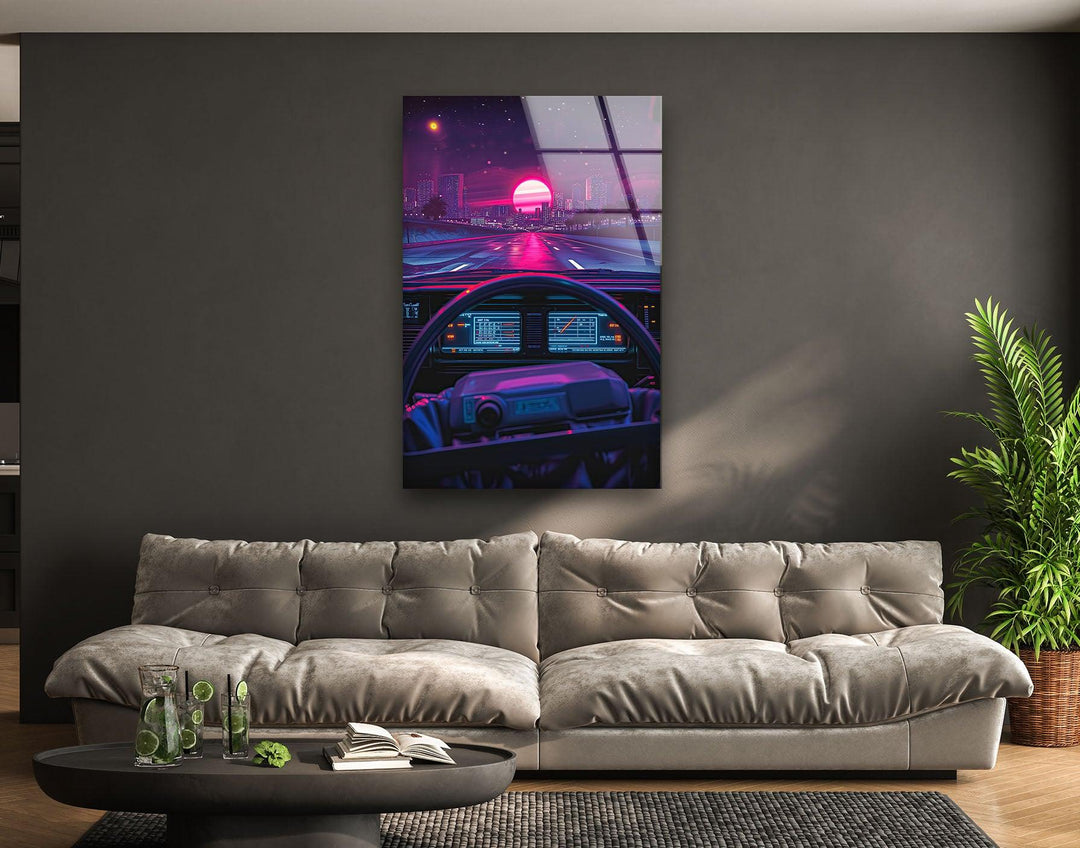 Retro Car Driving Glass Wall Art art glass wall art, glass wall art pictures
