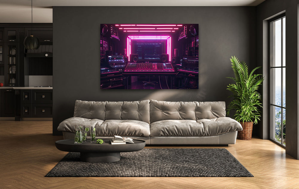 Synthwave Pink Dj Studio Glass Wall Art art glass wall art, glass wall art pictures
