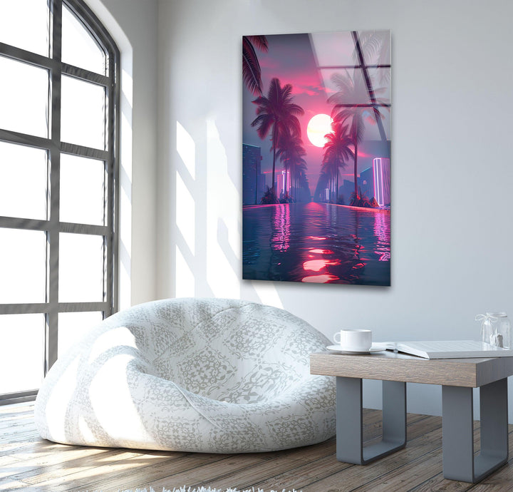 Synthwave Pink Glass Wall Art glass pictures for Wall, glass prints wall art
