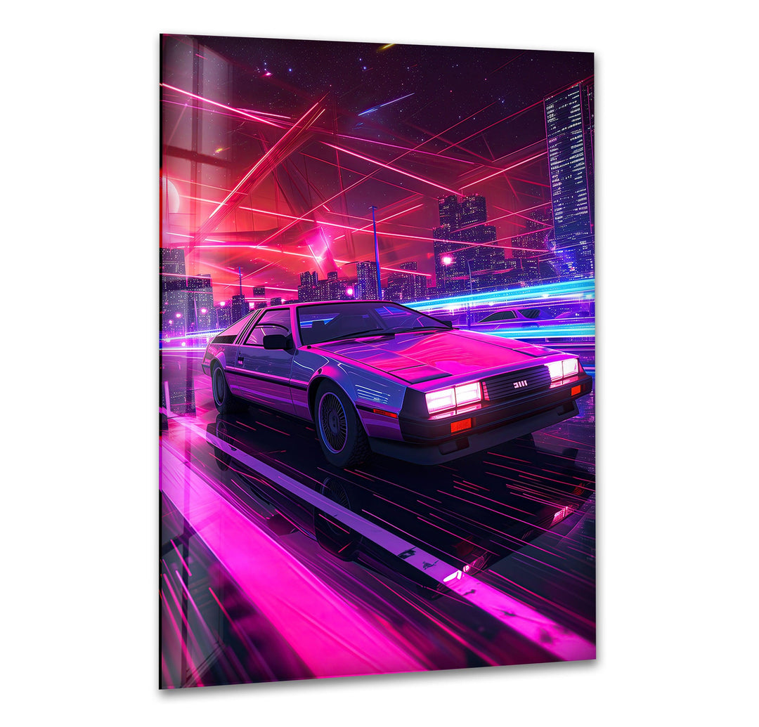 Retrowave Pink Glass Wall Art glass art painting, glass art for the Wall
