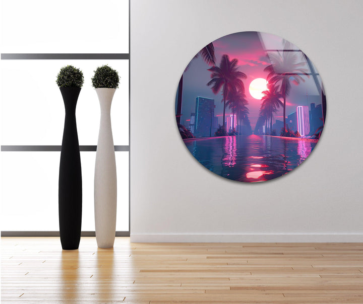 Synthwave Pink Glass Wall Art custom glass pictures, glass art prints
