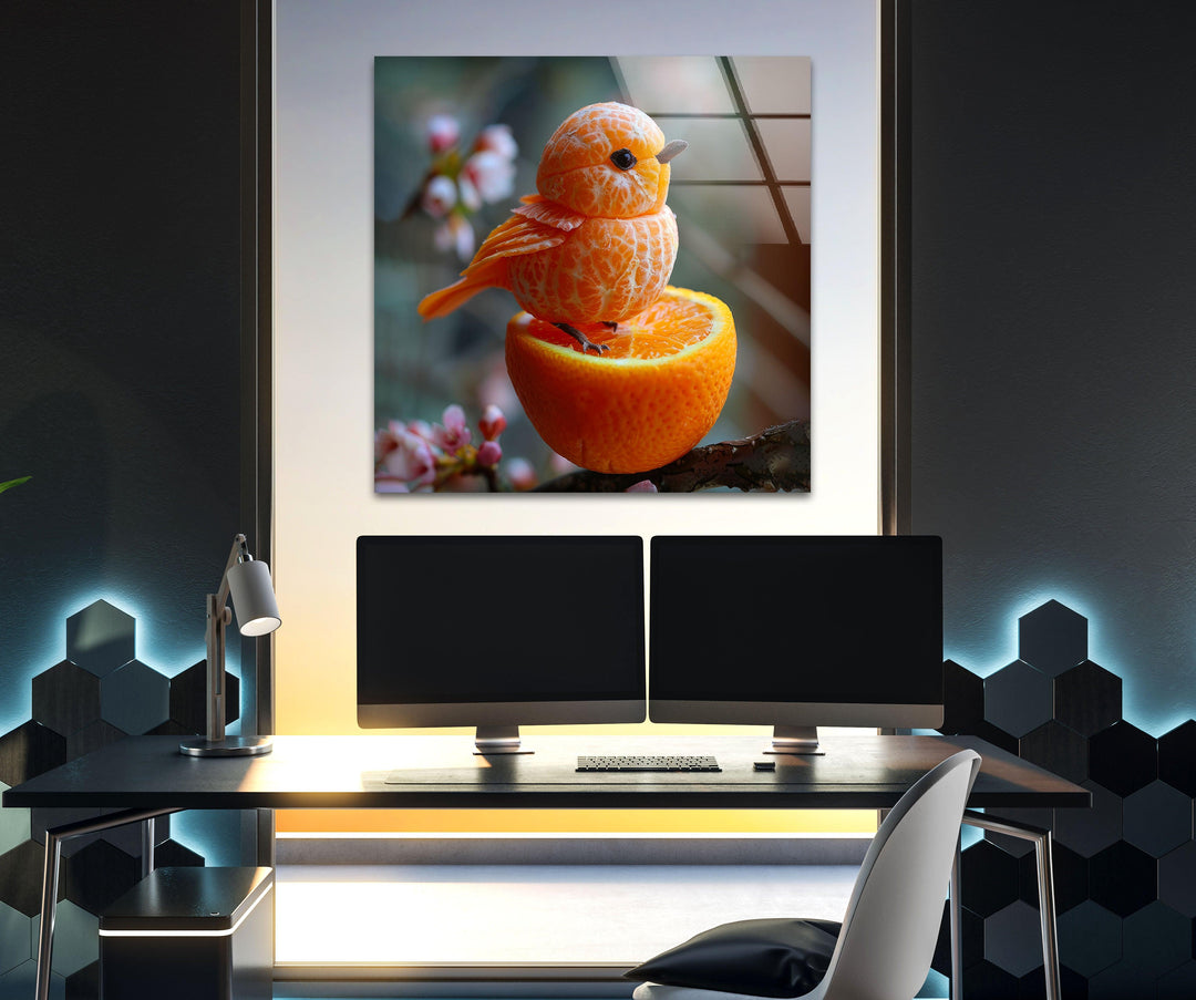 Tangerine Bird Glass Wall Art             glass wall decor, glass wall art decor