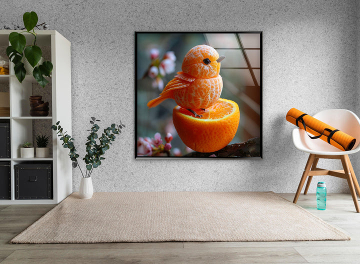 Tangerine Bird Glass Wall Art glass image printing, glass prints from photos