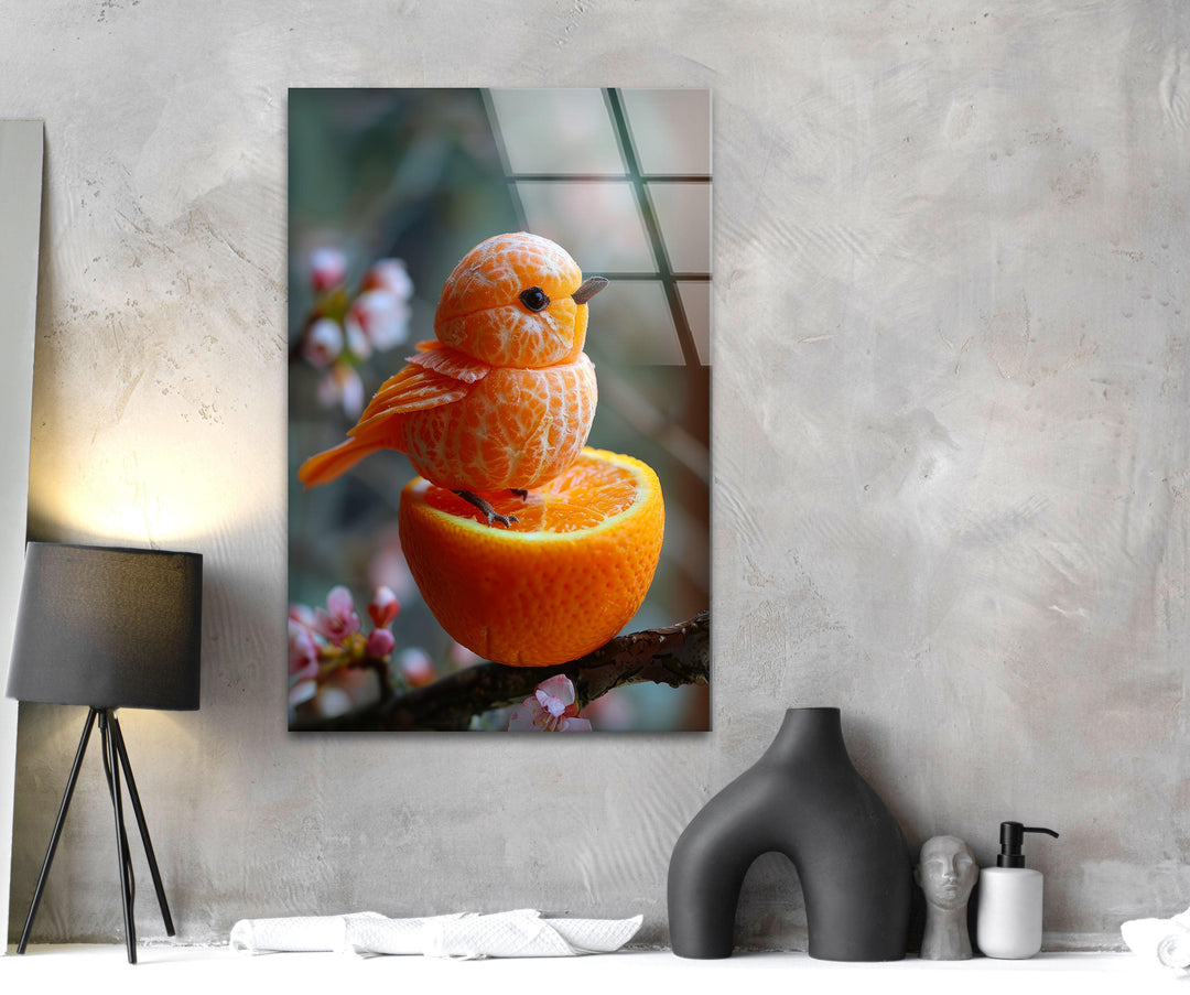 Tangerine Bird Glass Wall Art glass photo prints, glass picture prints