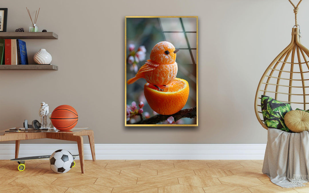 Tangerine Bird Glass Wall Art glass pictures for Wall, glass prints wall art