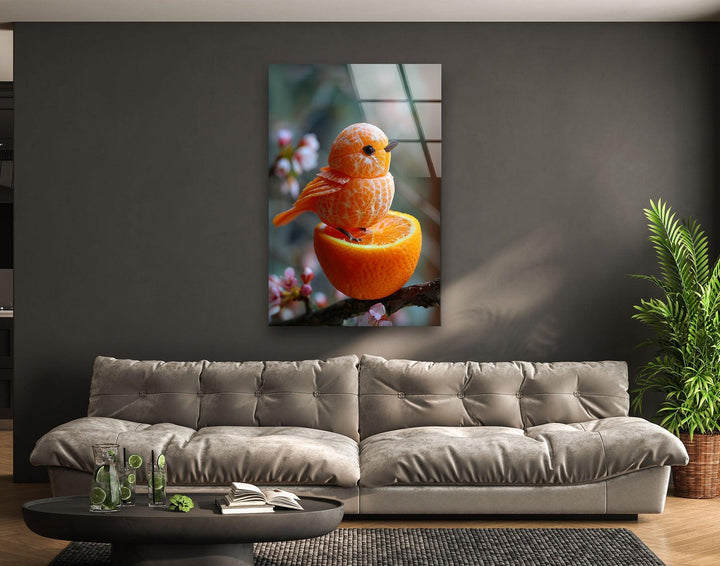 Tangerine Bird Glass Wall Art print picture on glass,Tempered Glass Wall Art