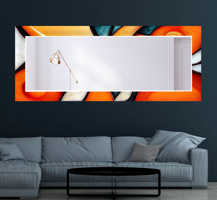 Orange Stained Round Wall Mirror Framed Mirror
