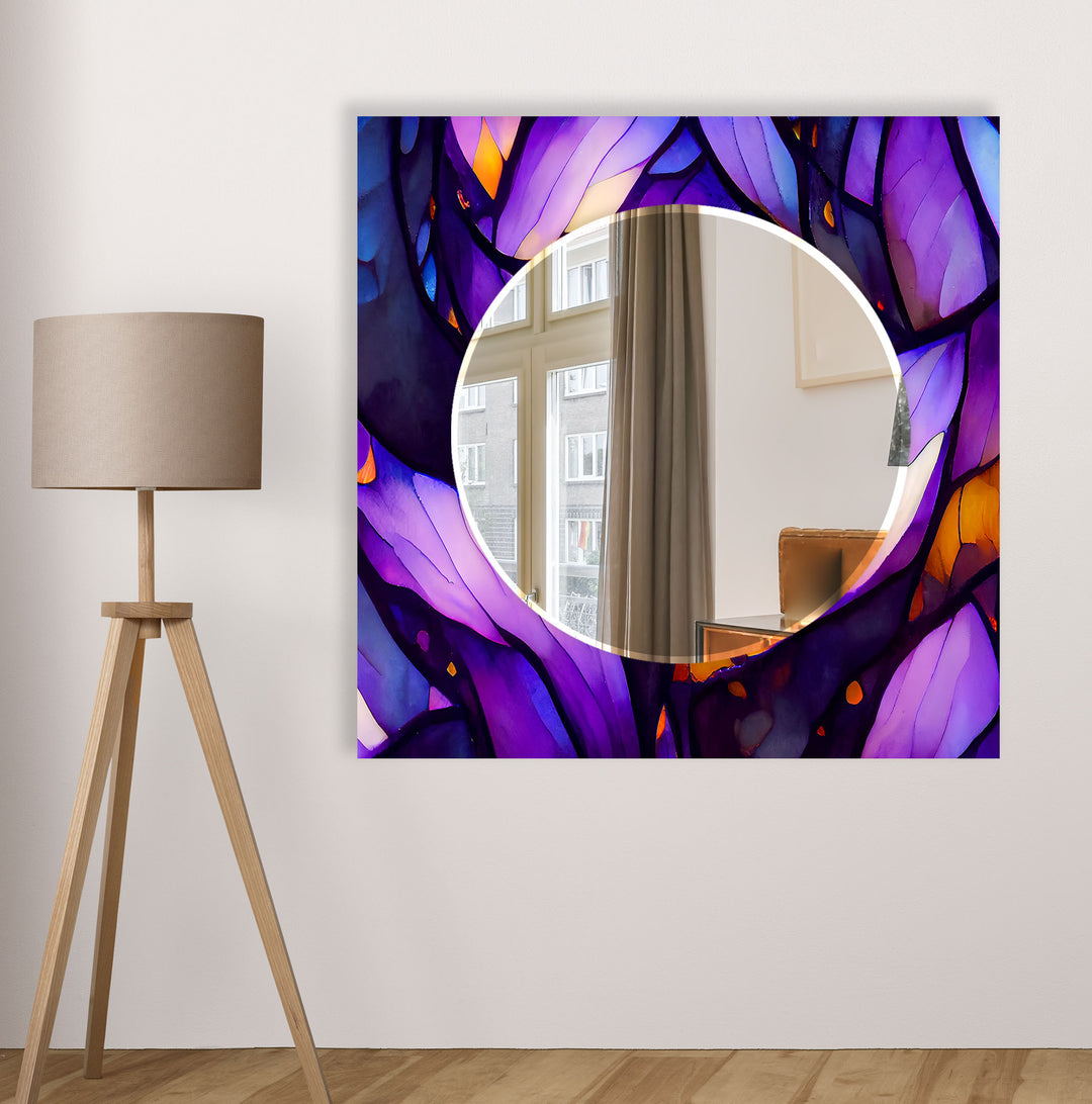 Purple Stained Flower Wall Mirror mirror black
