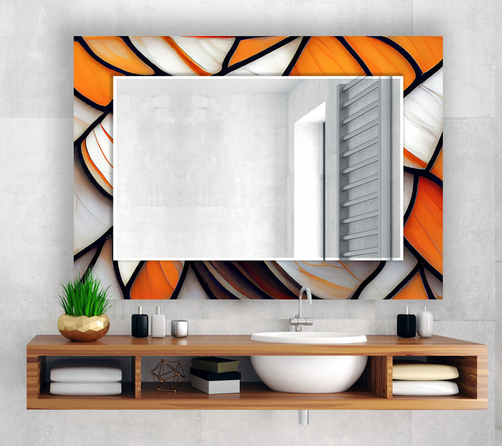 Stained Orange and White Wall Mirror Square Mirror
