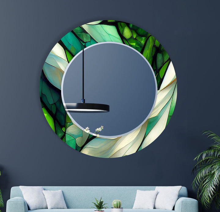 Green and White Abstract Wall Mirror big mirror for living room
