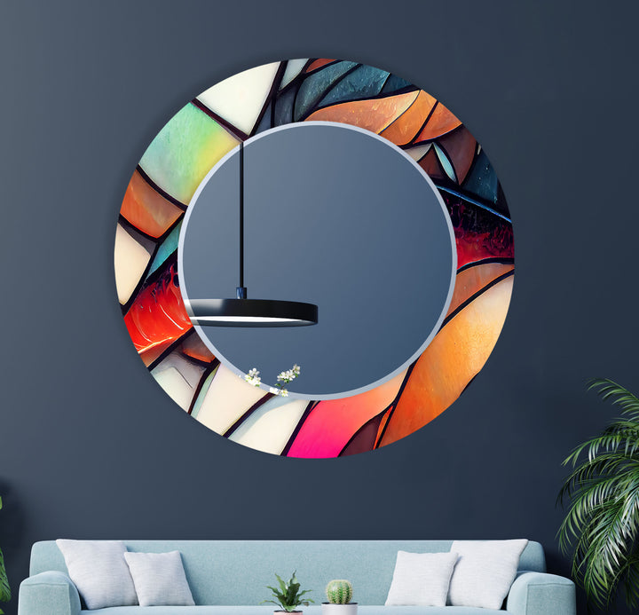 Abstract Orange & White Round Wall Mirror Gold Mirror
