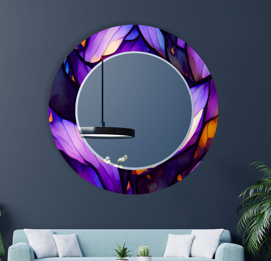 Purple Stained Flower Wall Mirror Stained Glass Wall Mirror
