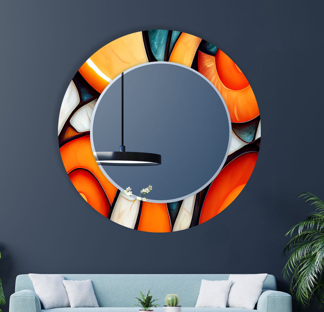 Orange Stained Round Wall Mirror huge wall mirror
