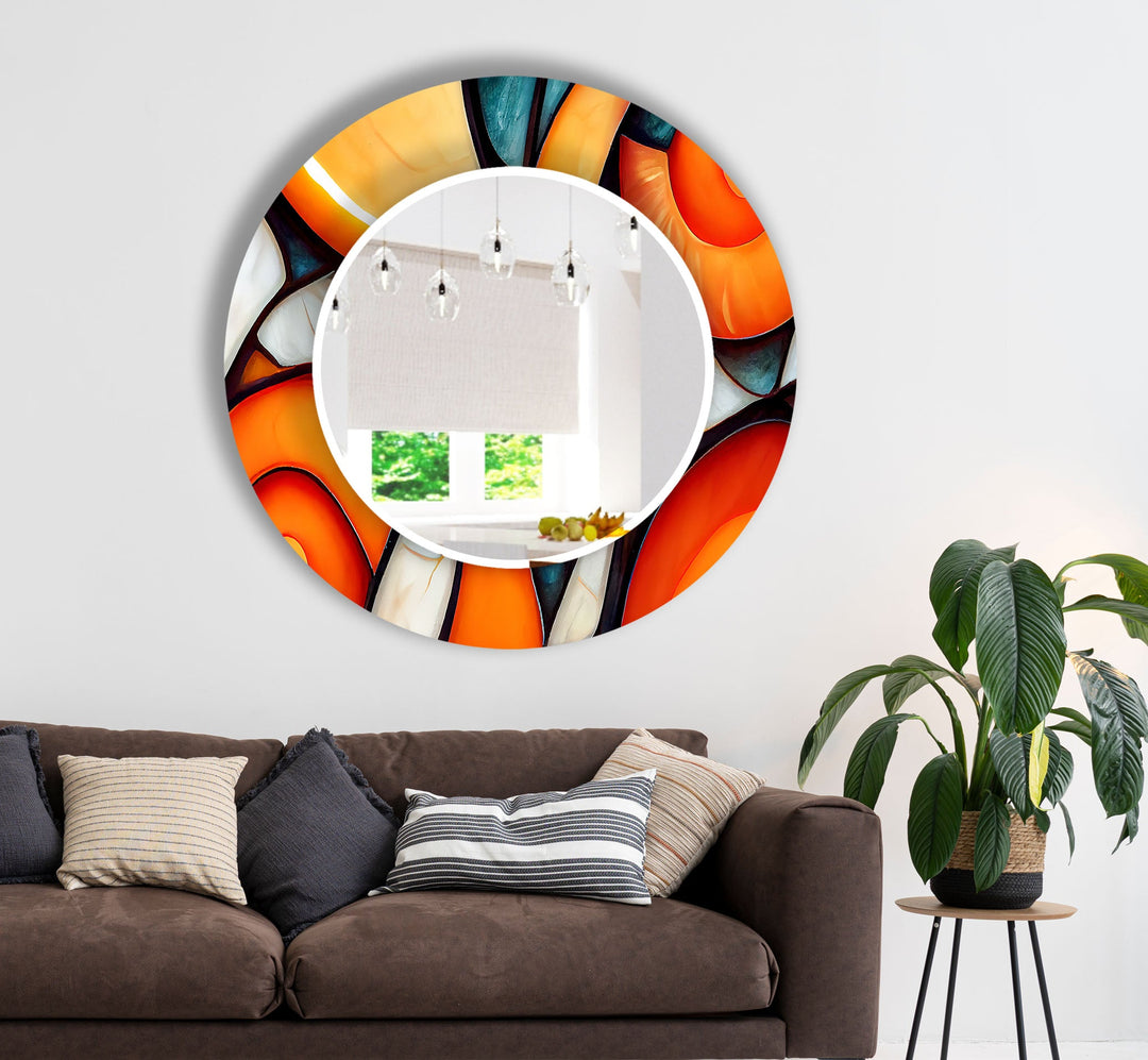 Orange Stained Round Wall Mirror decorative mirrors   
