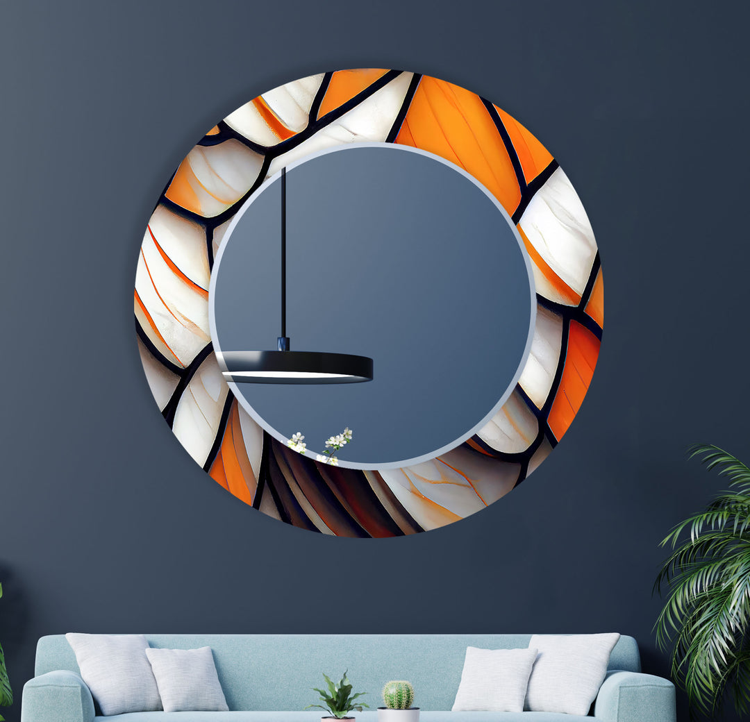 Stained Orange and White Wall Mirror Bedroom Wall Mirror
