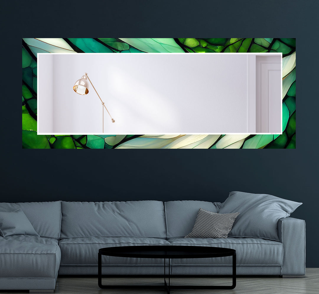 Green and White Abstract Wall Mirror Bathroom Mirror
