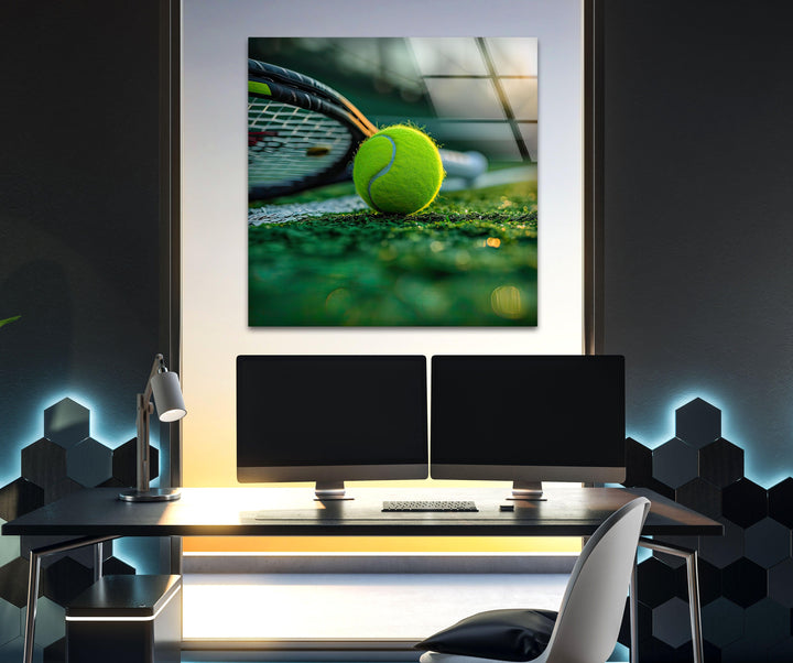 Tennis Ball & Racket Glass Wall Art glass pictures for Wall, glass prints wall art
