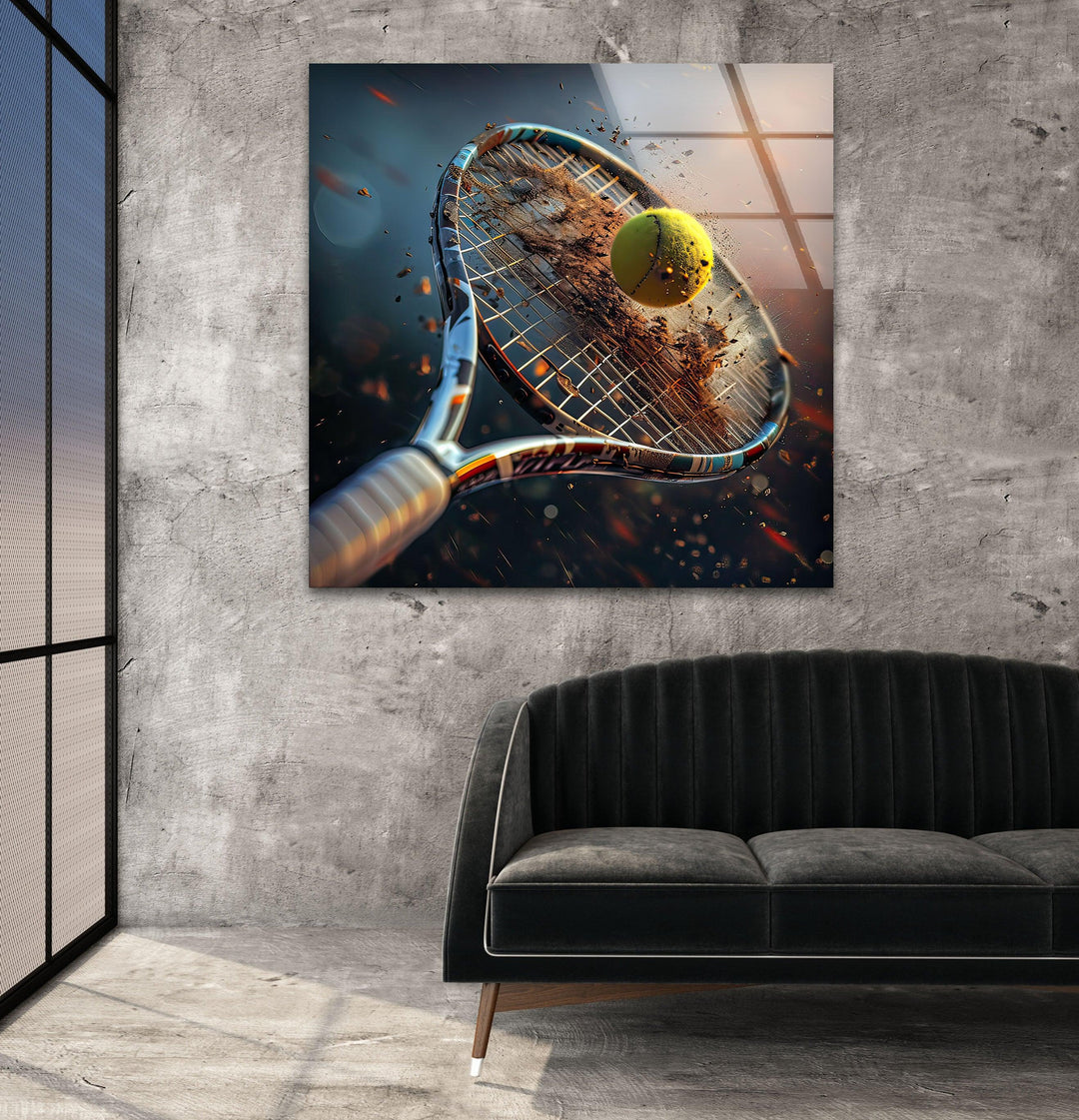 Tennis Racket & Ball Glass Wall Art Glass Printing Wall Art, Print photos on glass
