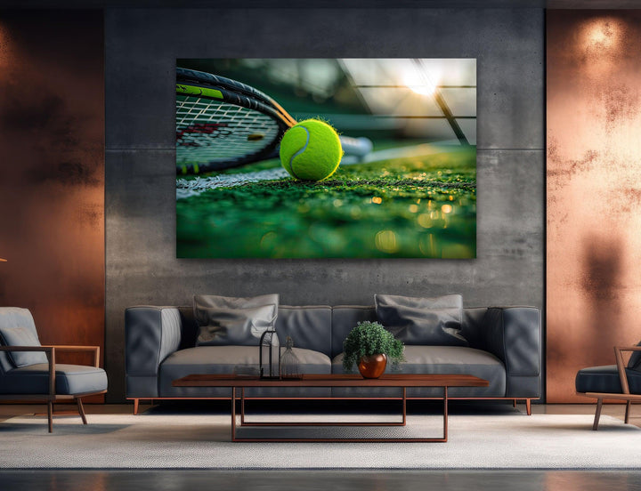 Tennis Ball & Racket Glass Wall Art photo print on glass, prints on glass wall art
