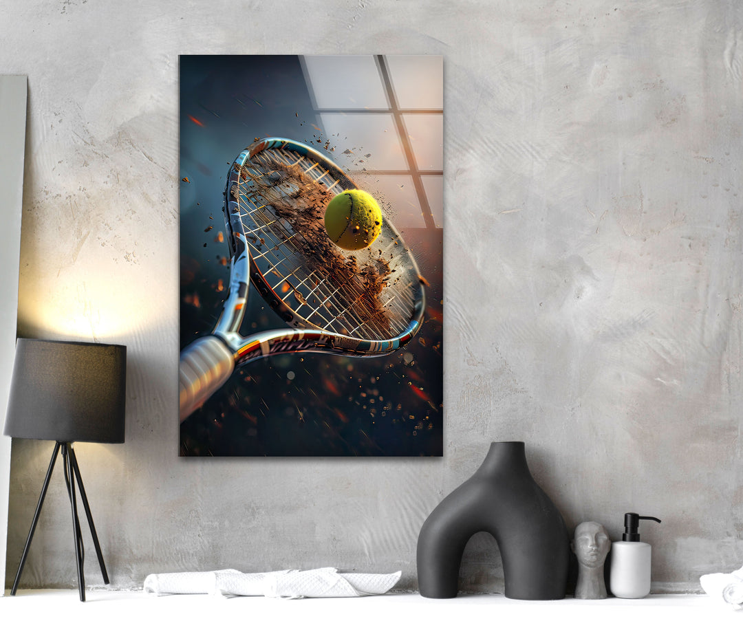 Tennis Racket & Ball Glass Wall Art photo print on glass, prints on glass wall art
