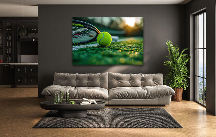 Tennis Ball & Racket Glass Wall Art Glass Printing Wall Art, Print photos on glass
