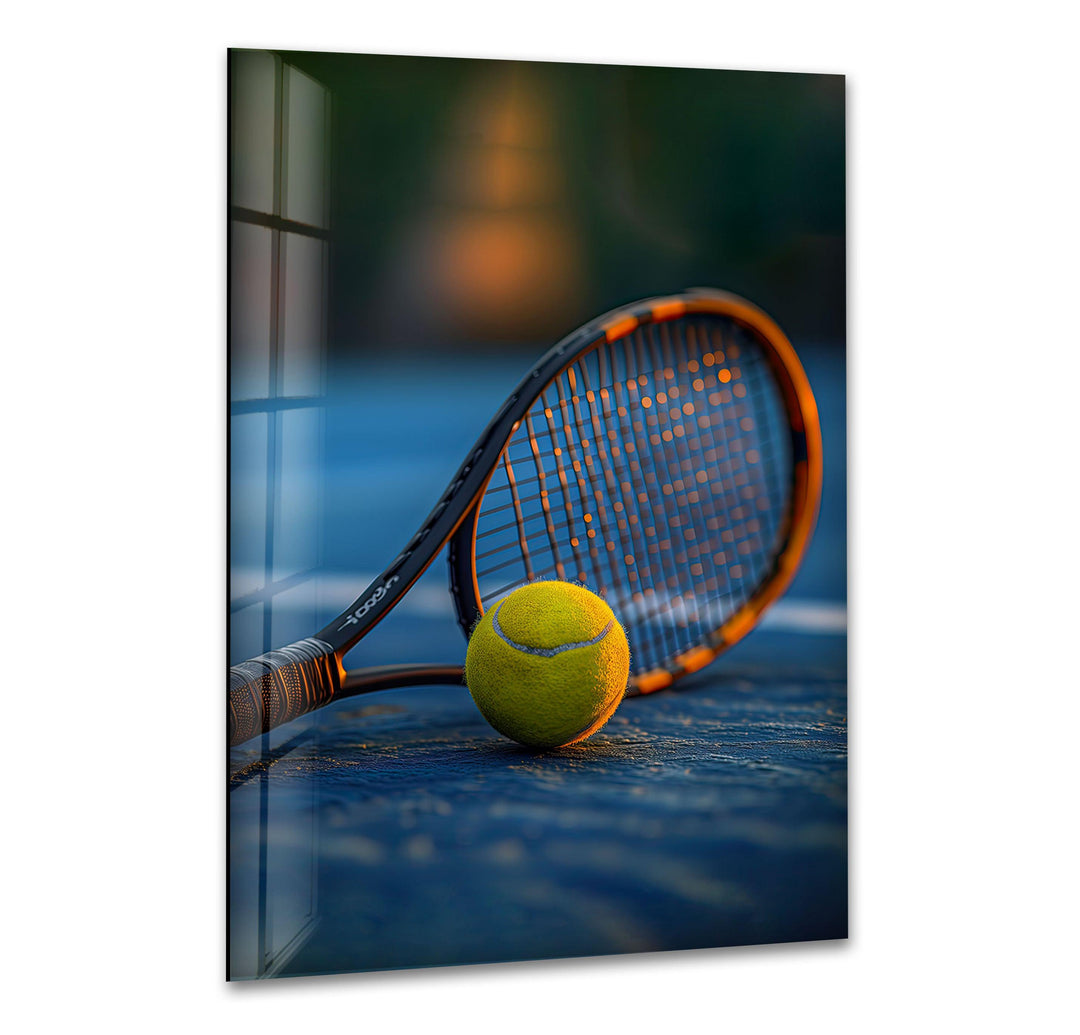 Tennis Racket & Ball Glass Wall Art glass art painting, glass art for the Wall
