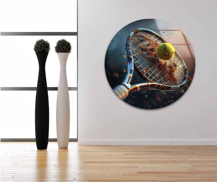 Tennis Racket & Ball Glass Wall Art picture on glass wall art, photos printed on glass
