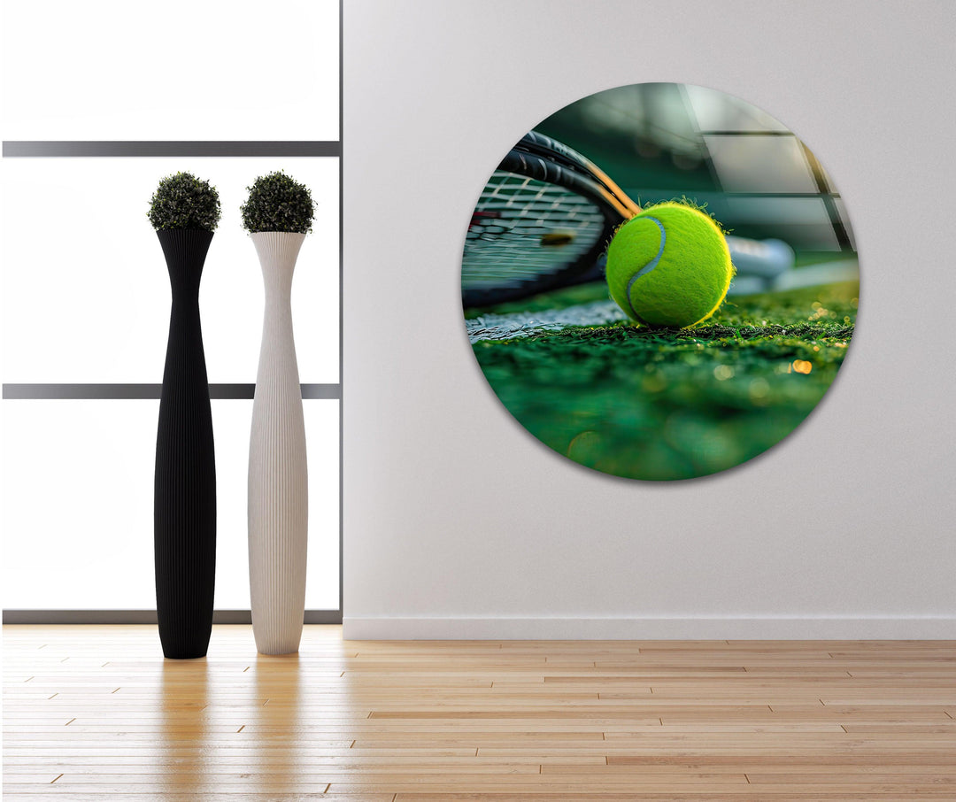 Tennis Ball & Racket Glass Wall Art print on glass, glass printed photos
