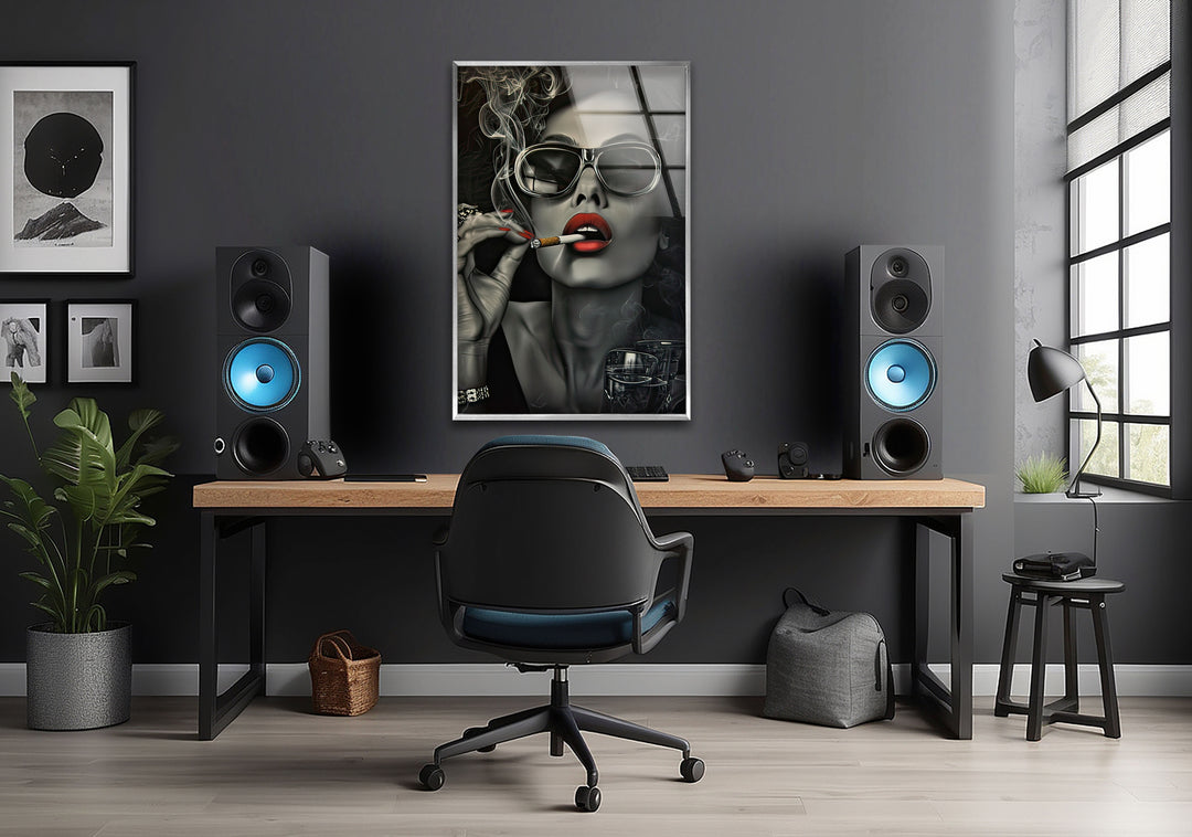 The Lady in Glasses Glass Wall Art custom glass pictures, glass art prints
